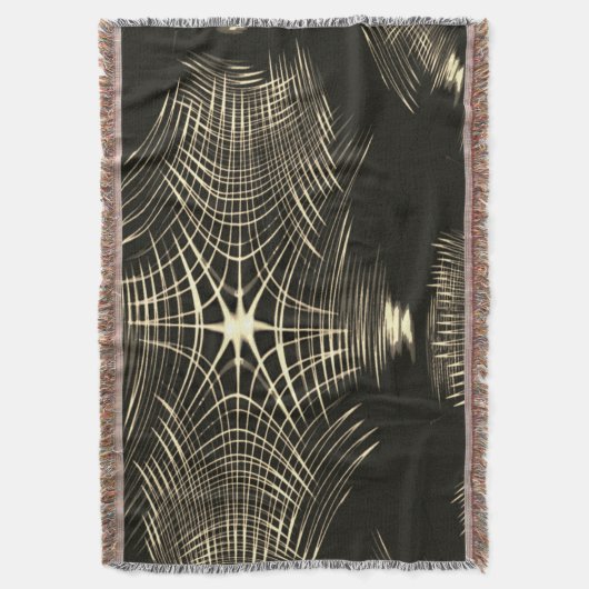 波で繰り返される交差カーキ線 スローブランケット (正面縦)