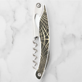 波で繰り返される交差カーキ線 ソムリエナイフ