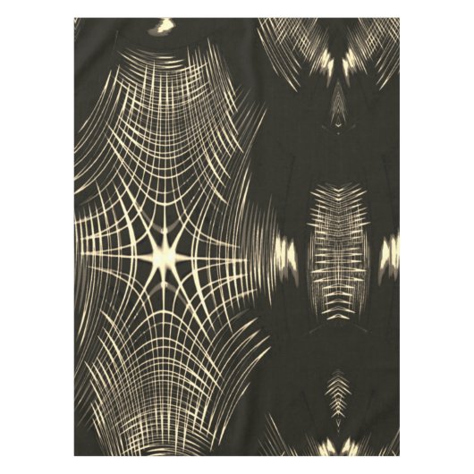 波で繰り返される交差カーキ線 テーブルクロス (正面)