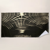 波で繰り返される交差カーキ線 ビーチタオル (正面)