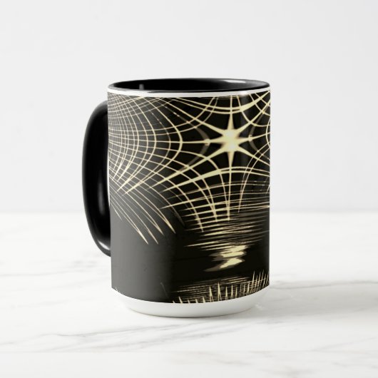 波で繰り返される交差カーキ線 マグカップ (正面左)