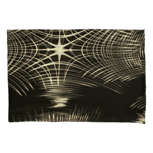 波で繰り返される交差カーキ線 枕カバー (正面左)