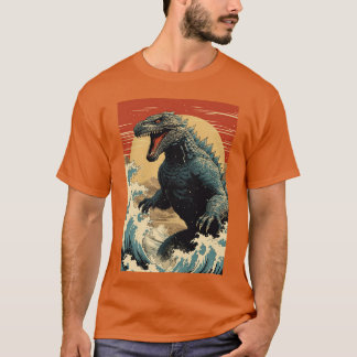 波とゴジラ Tシャツ