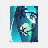 波とヤシの木 フリースブランケット (正面)