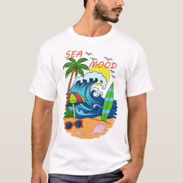 波とヤシの木 メンズTシャツ Tシャツ