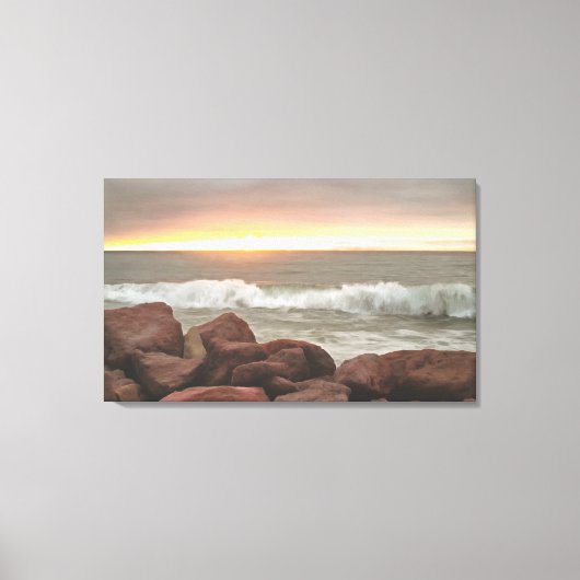 波と大きい石0893アート キャンバスプリント (正面)