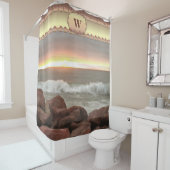 波と大きい石0893 シャワーカーテン