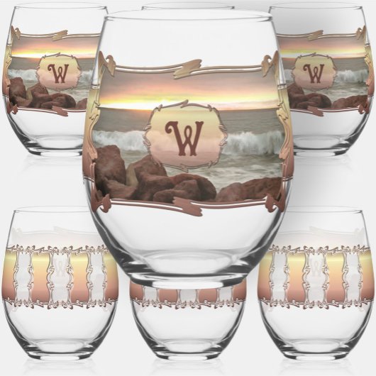 波と大きい石0893 ステムなしワイングラス