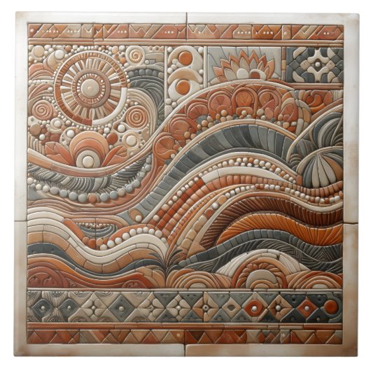 波と太陽の装飾タイル タイル (正面)