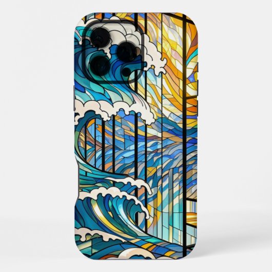 波と太陽光線ステンドグラスアート iPhoneケース (裏面)