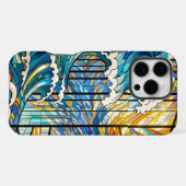 波と太陽光線ステンドグラスアート iPhoneケース (裏面横)