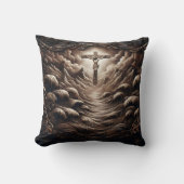 波と山の中の十字架の上のキリスト クッション (正面)