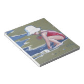 波と帽子のビーチの小さな女の子 ノートパッド (アングル)