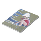 波と帽子のビーチの小さな女の子 ノートパッド (回転)