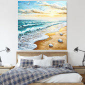 波と海の穏やかな景色 キャンバスプリント (インサイチュ (寝室))