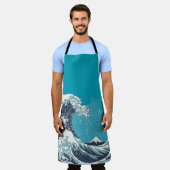 波と素晴らし山富士ヴィンテージ日本の木版 エプロン (着用した状態)