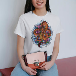 波と花の中のドラゴン Tシャツ