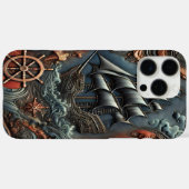 波と要素を持つ帆船航海の彫刻 Case-Mate iPhoneケース (裏面 (横))