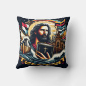 波と象徴の中で聖書を持っているイエス クッション (裏面)