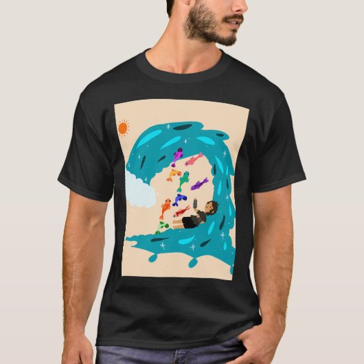 波と魚 Tシャツ (正面)