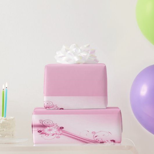 波にピンクの花 ラッピングペーパー (パーティーギフト)