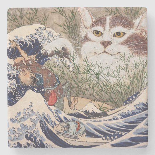波に乗った超自然素晴らし猫 ストーンコースター (正面)