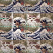 波に乗った超自然素晴らし猫 ファブリック (タイル)