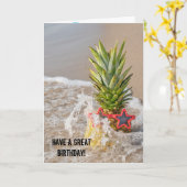 波に乗ってパイナップルの海岸に行く カード (黄色い花)