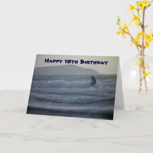 波に乗って15誕生日におもしろいを持つ カード (黄色い花)