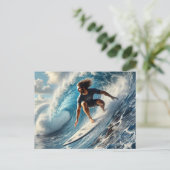 波に乗るサーファー ポストカード (スタンド正面)