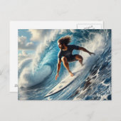 波に乗るサーファー ポストカード (正面/裏面)