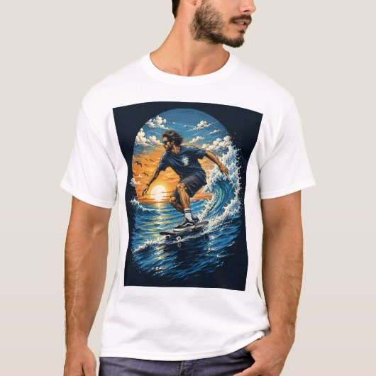 波に乗るサーファー Tシャツ (正面)
