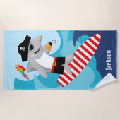 波に乗るサーフィンサメ海賊鸚鵡 ビーチタオル