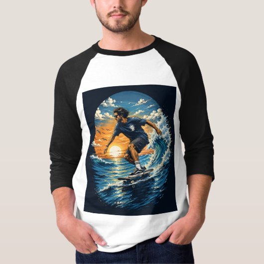 波に乗るサーフィンマン Tシャツ (正面)