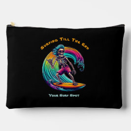 波に乗るスケルトンのサーファー アクセサリーポーチ