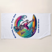 波に乗るスケルトンのサーファー ビーチタオル (正面)