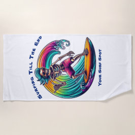 波に乗るスケルトンのサーファー ビーチタオル