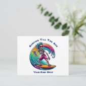 波に乗るスケルトンのサーファー ポストカード (スタンド正面)