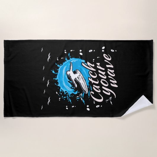 波に乗る ビーチタオル (正面)