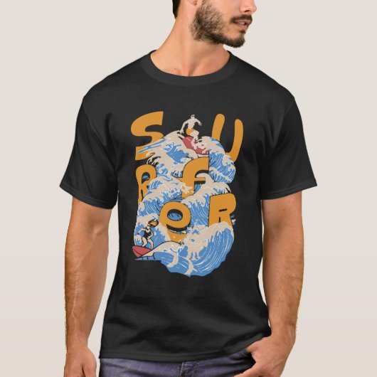 波に乗れ - サーフィン タイポグラフィ アート Tシャツ (正面)