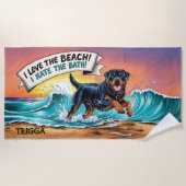 波に名前、ロットワイラー走犬のを追加 ビーチタオル (正面)