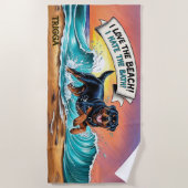 波に名前、ロットワイラー走犬のを追加 ビーチタオル (正面)