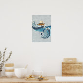 波に打ち寄せるカメ船 ポスター (キッチン)