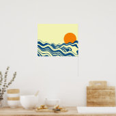 波に沈む夕日 ポスター (キッチン)
