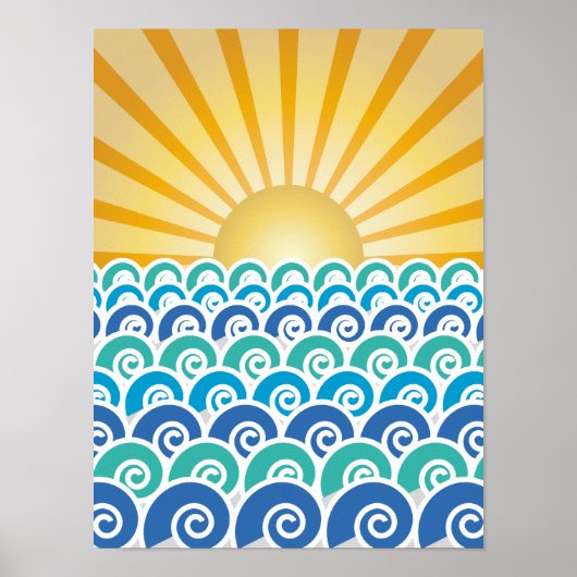 波に沿った青いポスター ポスター (正面)