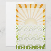 波に沿って緑の文房具 便箋 (正面/裏面)