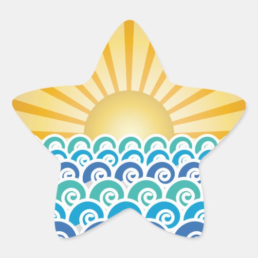 波に沿って青いスターのステッカー 星シール (正面)