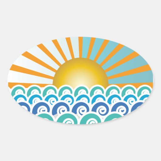 波に沿って青い楕円ステッカー 楕円形シール (正面)