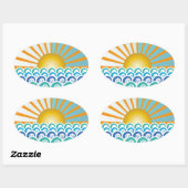 波に沿って青い楕円ステッカー 楕円形シール (シート)