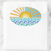 波に沿って青い楕円ステッカー 楕円形シール (バッグ)